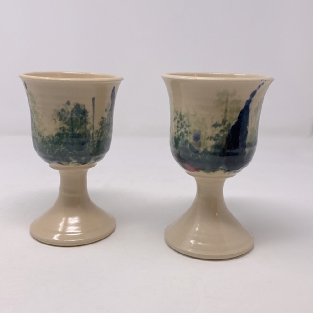 2‎ Pottery Goblet Drip Glaze